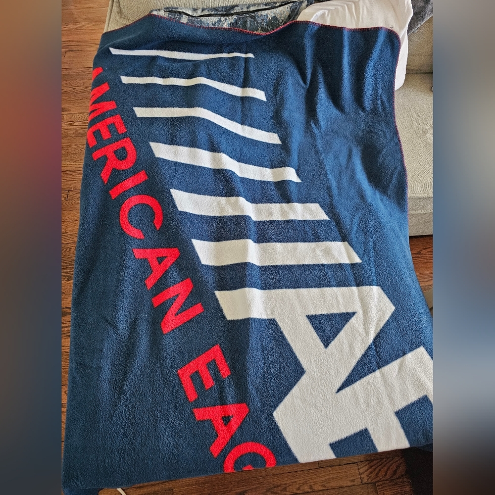 American Eagle Blue and Red Fleece Blanket